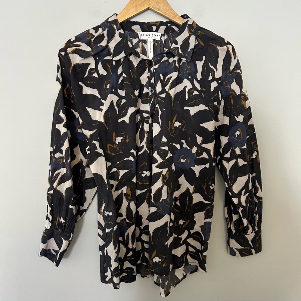 Apiece Apart Cotton Button Down Abstract Floral Blouse